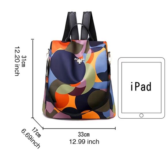POABA Multifunction Oxford Cloth Shoulder Multicolor Abstract Circles Backpack - Picture 12 of 14
